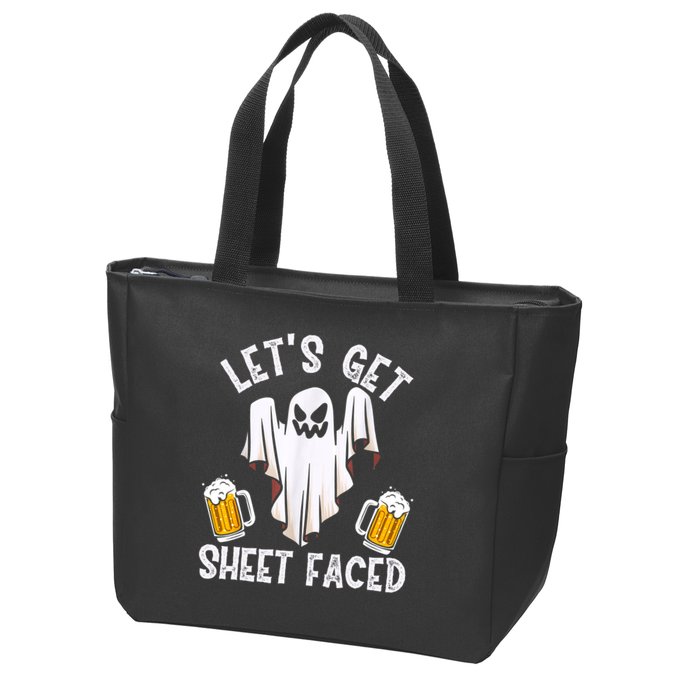 Lets Get Sheet Faced Boo Beer Halloween Zip Tote Bag