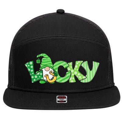 Lucky Gnome St Patricks Day Irish Shamrock Horseshoe Clovers 7 Panel Mesh Trucker Snapback Hat