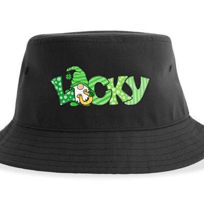 Lucky Gnome St Patricks Day Irish Shamrock Horseshoe Clovers Sustainable Bucket Hat