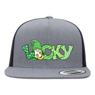 Lucky Gnome St Patricks Day Irish Shamrock Horseshoe Clovers Flat Bill Trucker Hat