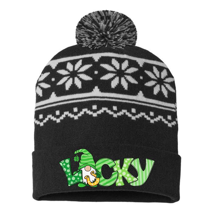 Lucky Gnome St Patricks Day Irish Shamrock Horseshoe Clovers USA-Made Snowflake Beanie