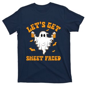 Lets Get Sheet Faced Funny Ghost Halloween Party Drinking T-Shirt