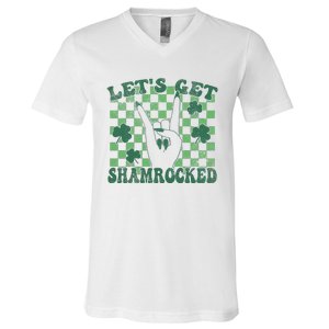 Let's Get Shamrocked Retro Clover Saint Patrick's Day V-Neck T-Shirt