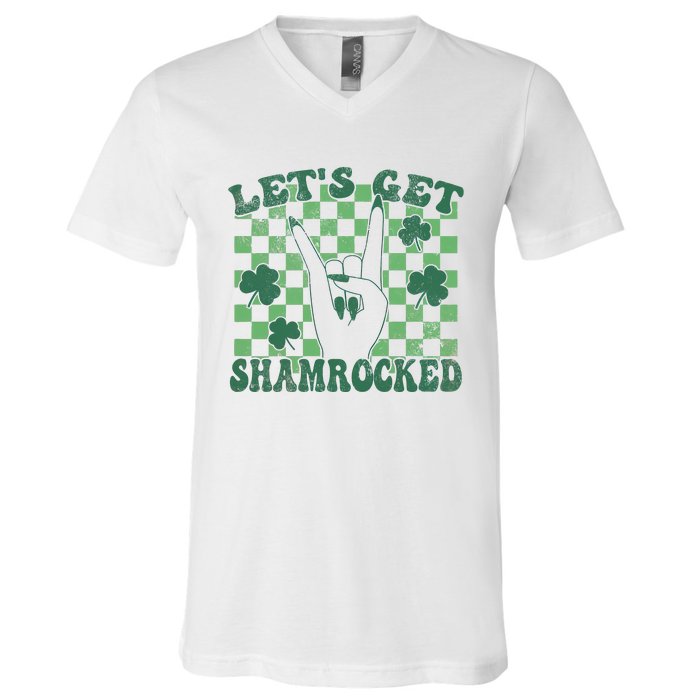 Let's Get Shamrocked Retro Clover Saint Patrick's Day V-Neck T-Shirt