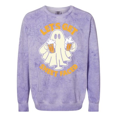 Lets Get Sheet Faced Funny Ghost Halloween Party Drinking Colorblast Crewneck Sweatshirt