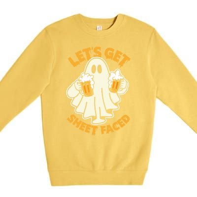 Lets Get Sheet Faced Funny Ghost Halloween Party Drinking Premium Crewneck Sweatshirt