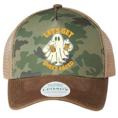Lets Get Sheet Faced Funny Ghost Halloween Party Drinking Legacy Tie Dye Trucker Hat