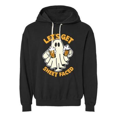 Lets Get Sheet Faced Funny Ghost Halloween Party Drinking Garment-Dyed Fleece Hoodie