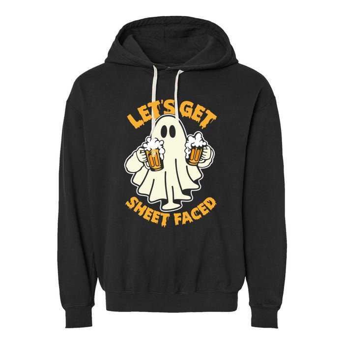 Lets Get Sheet Faced Funny Ghost Halloween Party Drinking Garment-Dyed Fleece Hoodie