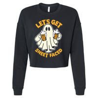 Lets Get Sheet Faced Funny Ghost Halloween Party Drinking Cropped Pullover Crew