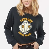 Lets Get Sheet Faced Funny Ghost Halloween Party Drinking Cropped Pullover Crew