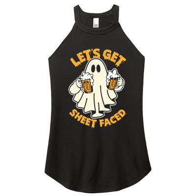 Lets Get Sheet Faced Funny Ghost Halloween Party Drinking Women's Perfect Tri Rocker Tank
