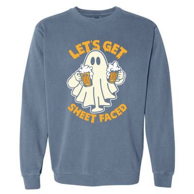 Lets Get Sheet Faced Funny Ghost Halloween Party Drinking Garment-Dyed Sweatshirt