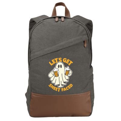 Lets Get Sheet Faced Funny Ghost Halloween Party Drinking Cotton Canvas Backpack