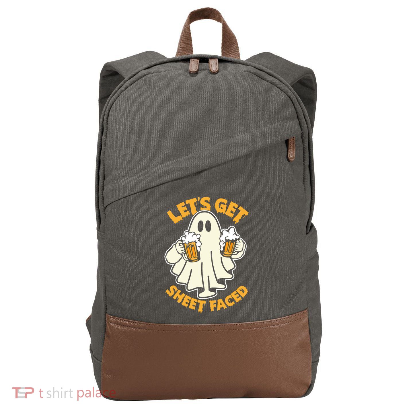 Lets Get Sheet Faced Funny Ghost Halloween Party Drinking Cotton Canvas Backpack