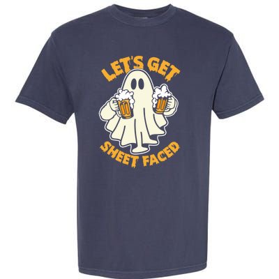 Lets Get Sheet Faced Funny Ghost Halloween Party Drinking Garment-Dyed Heavyweight T-Shirt