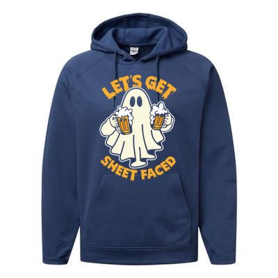 Lets Get Sheet Faced Funny Ghost Halloween Party Drinking Performance Fleece Hoodie