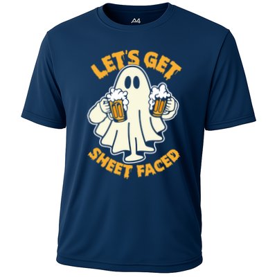 Lets Get Sheet Faced Funny Ghost Halloween Party Drinking Performance Shirt