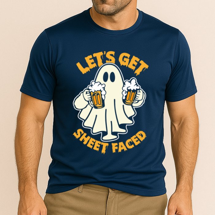 Lets Get Sheet Faced Funny Ghost Halloween Party Drinking Performance Shirt