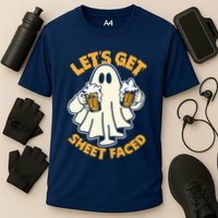 Lets Get Sheet Faced Funny Ghost Halloween Party Drinking Performance Shirt