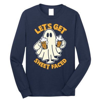 Lets Get Sheet Faced Funny Ghost Halloween Party Drinking Long Sleeve Shirt