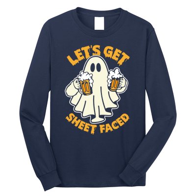 Lets Get Sheet Faced Funny Ghost Halloween Party Drinking Long Sleeve Shirt