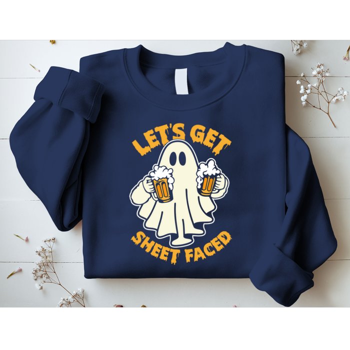 Lets Get Sheet Faced Funny Ghost Halloween Party Drinking Sweatshirt