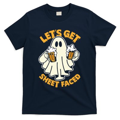 Lets Get Sheet Faced Funny Ghost Halloween Party Drinking T-Shirt