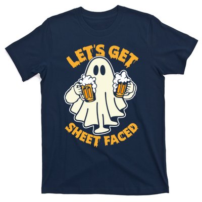 Lets Get Sheet Faced Funny Ghost Halloween Party Drinking T-Shirt