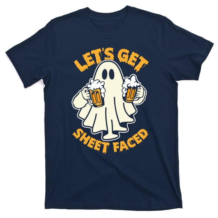 Lets Get Sheet Faced Funny Ghost Halloween Party Drinking T-Shirt