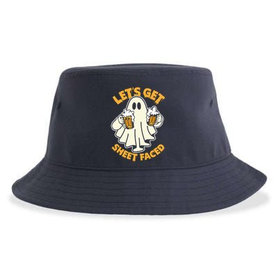 Lets Get Sheet Faced Funny Ghost Halloween Party Drinking Sustainable Bucket Hat