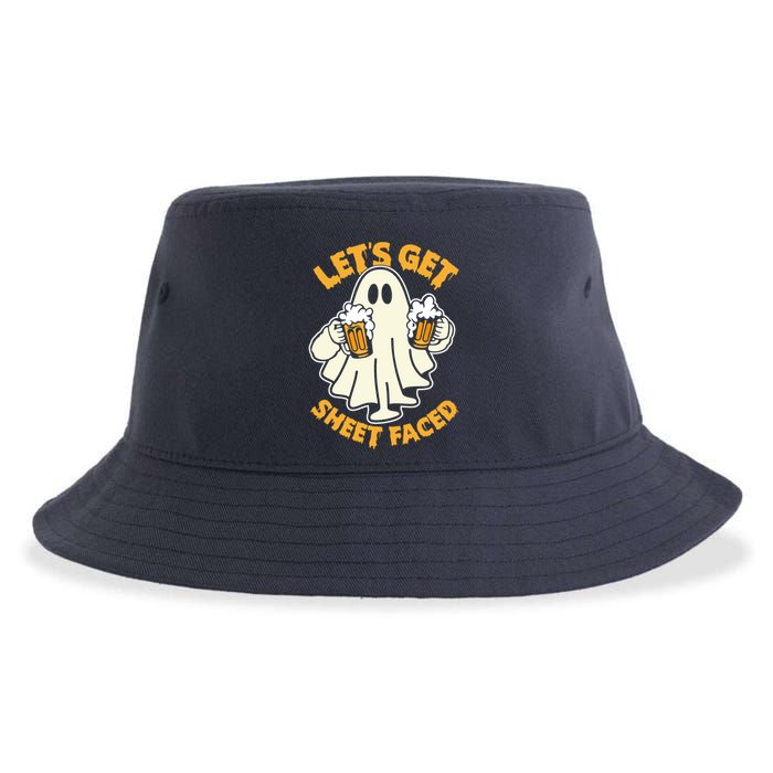 Lets Get Sheet Faced Funny Ghost Halloween Party Drinking Sustainable Bucket Hat