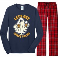 Lets Get Sheet Faced Funny Ghost Halloween Party Drinking Long Sleeve Pajama Set