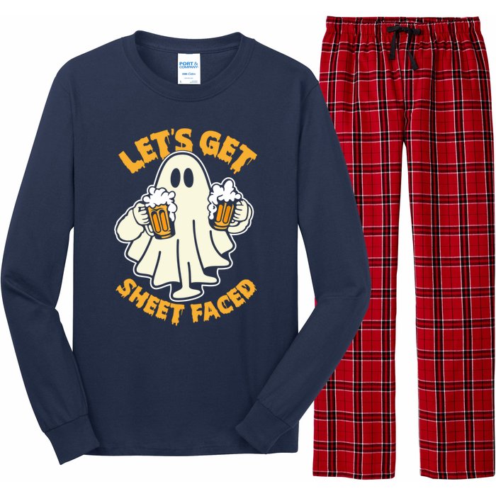 Lets Get Sheet Faced Funny Ghost Halloween Party Drinking Long Sleeve Pajama Set