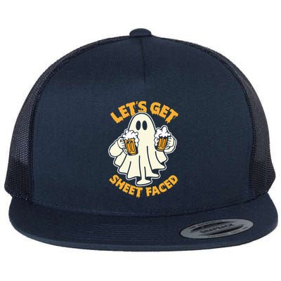 Lets Get Sheet Faced Funny Ghost Halloween Party Drinking Flatbill Hat