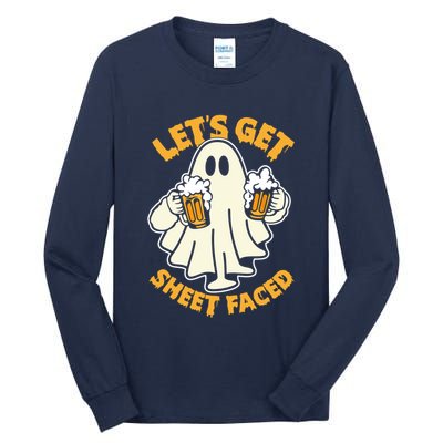 Lets Get Sheet Faced Funny Ghost Halloween Party Drinking Tall Long Sleeve T-Shirt