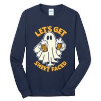 Lets Get Sheet Faced Funny Ghost Halloween Party Drinking Tall Long Sleeve T-Shirt