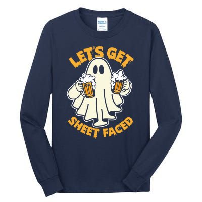 Lets Get Sheet Faced Funny Ghost Halloween Party Drinking Tall Long Sleeve T-Shirt