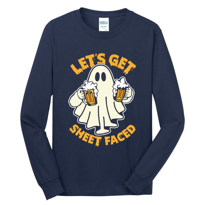 Lets Get Sheet Faced Funny Ghost Halloween Party Drinking Tall Long Sleeve T-Shirt