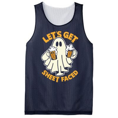 Lets Get Sheet Faced Funny Ghost Halloween Party Drinking Mesh Reversible Basketball Jersey Tank