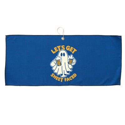 Lets Get Sheet Faced Funny Ghost Halloween Party Drinking Large Microfiber Waffle Golf Towel