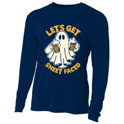 Lets Get Sheet Faced Funny Ghost Halloween Party Drinking Cooling Performance Long Sleeve Crew
