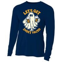 Lets Get Sheet Faced Funny Ghost Halloween Party Drinking Cooling Performance Long Sleeve Crew