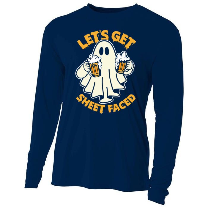 Lets Get Sheet Faced Funny Ghost Halloween Party Drinking Cooling Performance Long Sleeve Crew