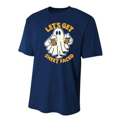 Lets Get Sheet Faced Funny Ghost Halloween Party Drinking Youth Performance Sprint T-Shirt