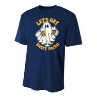Lets Get Sheet Faced Funny Ghost Halloween Party Drinking Youth Performance Sprint T-Shirt