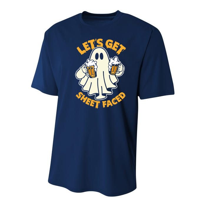Lets Get Sheet Faced Funny Ghost Halloween Party Drinking Youth Performance Sprint T-Shirt