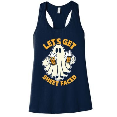 Lets Get Sheet Faced Funny Ghost Halloween Party Drinking Womens Tank Top
