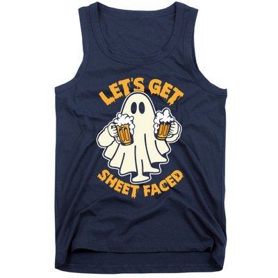 Lets Get Sheet Faced Funny Ghost Halloween Party Drinking Tank Top