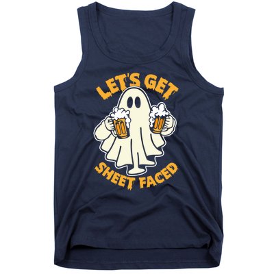 Lets Get Sheet Faced Funny Ghost Halloween Party Drinking Tank Top